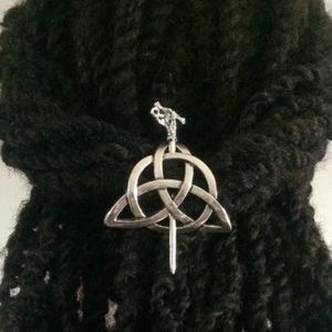 Celtic Triquetra Hair Jewelry Barrette with Dragon Head Stick Silver-tone Boho